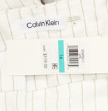 Calvin Klein Womens Pinstriped Belted Pleated Linen Blend Pants Khaki White 16