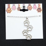 Womens Fashion Pawprint Pet Pendant Necklace Silver Gray 18" + 2"