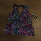Island Escape Printed Halter-Back Tankini Swim Top Black / Pink Multi 18W