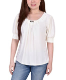 Ny Collection Embellished Neck Wide Cuff Knit Blouse Pristine Off White XL