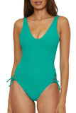 Becca Womens Standard Modern Edge High-Leg One Piece Swimsuit Peacock Blue L
