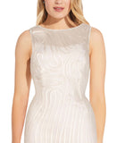 Adrianna Papell Sheer Embroidered Cocktail Sheath Dress Ivory Off White 14