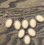 Bib Faceted Cabochon Smooth Stone Necklace Rose Gold / Off White 18" + 3"