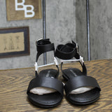Sun + Stone Womens Miiah Faux Leather Flat Sandals 10012599400 Black 5.5M