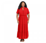 London Times Women's Plus Size Smocked Puff Sleeve Midi Dress True Red 16W