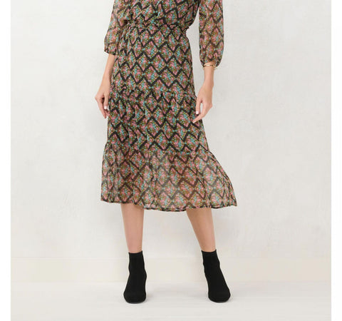 Lc Lauren Conrad Women's Smocked Waist Tiered Midi Skirt WL23Y027RP1