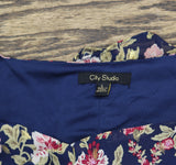 City Studios Juniors Square-Neck Fit Flare Dress Belted Navy Blue / Wine L