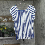 Style & Co. Square Neck Lightweight Striped Shirt Top Royal Blue / White XL
