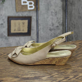 AK Anne Klein Womens Vintage Sling Back Bow Wedge Heels Natural Brown Gold 6.5M