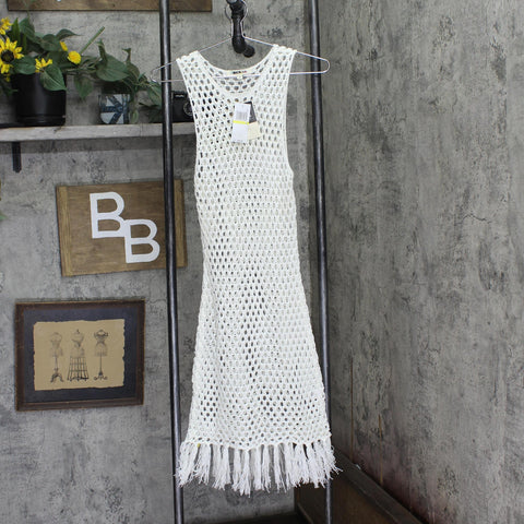 Miken Juniors Mesh Fringe-Hem Tank Cover Up ID012 Ivory Off White M