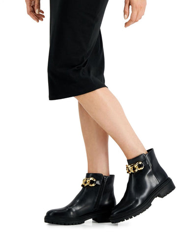 Inc International Concepts Womens Basia Lug-Sole Chain Booties Black Smooth 9M
