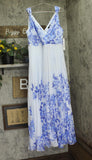 Aqua Pleated Floral V-Neck Maxi Dress IDM12350 Blue Multi XXL
