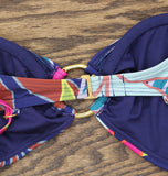 Vince Camuto Womens Fiji Floral O-Ring Bikini Top V1J775 Multi Blue M
