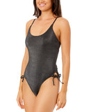 Salt + Cove Juniors Lurex Open-Back Scoop-Neck One-Piece Swimsuit Black XS