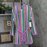 Hurley Juniors Swim Striped Crochet Robe Cover Up Orchid Purple Multi XS/S