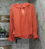 Sam Edelman Jasleen Ruffled Long Sleeve Button Front Top Blouse Red Orange S
