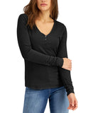 Inc International Concepts Ruched Long Sleeve Ribbed Henley Top Deep Black M