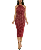 Emerald Sundae Womens Glitter Lace Halter Bodycon Dress Red M
