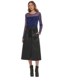 DKNY Women's Printed Mesh Knit Long-Sleeve Ruched Top P2JHVGPC