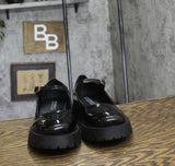 Journee Collection Platform Mary Jane Round Toe Platform Loafer Patent Black 10M