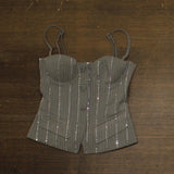 Aqua X Salvatore Rizza Crystal Pinstripe Bustier Top IBO26857 Gray 2XS