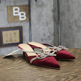 A New Day Gwen Rhinestone Bow Velvet Mule Heels 94656737 Burgundy Red 7M