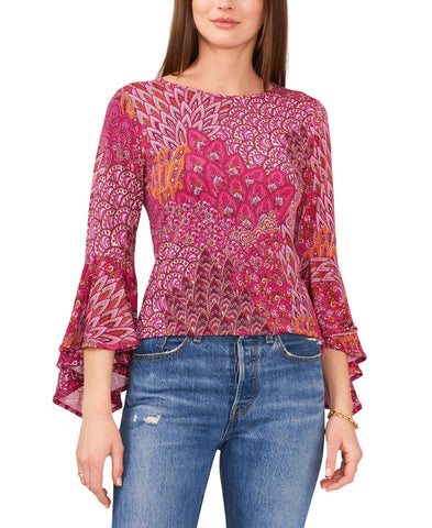 Prelude Womens Knit Bell-Sleeve Top Pink Peacock M
