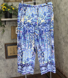 Denim & Co. Print Elastic Waist Side Pocket Straight Leg Pants Blue Multi XL