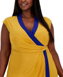 Kasper Womens Plus Size Colorblocked Faux-Wrap Cap-Sleeve Dress 10865955