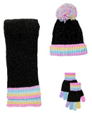 InMocean Big Girls Chenille Hat, Glove, Scarf, 3 Piece Set Black One Size