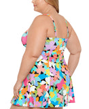 Swim Solutions One Piece Swimdress Swimsuit Floral Frenzy Multicolor 22W