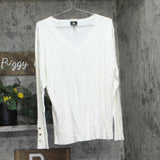 JM Collection Button-Cuff V-Neck Sweater 100126757MS Neo Natural Off White L