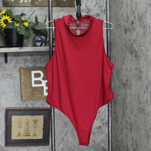 Shein Womens Plus Size Curve Knit Lace Back Bodysuit 166fcea510efa4 Red 4XL