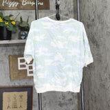 Skinny Girl Cookie Love Elbow-Sleeve Pullover Top Army Sage Montauk Camo Green L