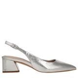 Franco Sarto Racer Slingback Low Block Heel Pointed Toe Pump Silver Gray 6.5M