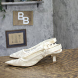 A New Day Womens Milan Slingback Lace Slip On Kitten Heels Cream Off White 7M