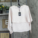 DKNY Womens Petite Solid Crewneck Smocked-Cuff Cape Blouse Champagne Pink PM