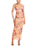 Aqua Womens Mesh Long Sleeve Maxi Dress DC10869BBL Coral Orange Multi 2XL