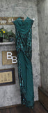 B. Darlin Sequin Open Back Prom Gown Green M