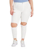 Tinseltown High-Rise Distressed Mom Jeans with Raw Hems Bright White 18W