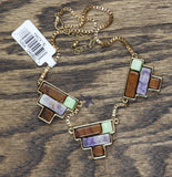 Mcys Inlay Pyramid Pendant Art Deco Necklace Gold / Brown / Purple 16" + 3"