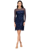 Eliza J Womens Sequined Fringe Illusion Dress EJ4M3449 Navy Blue 10