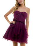 City Studios Juniors Strapless Bow-Front Dress 8145SE6BT3 Merlot Purple 5/6