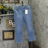 Gloria Vanderbilt Slim Boot Cut High Rise Crop Jeans Banaba Blue Hem Stones 8