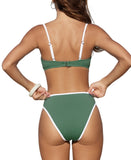 Cupshe Womens Back Hook Cheeky Bottom Bikini Bottom Top Set Green Multi L