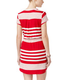 As U Wish Juniors Striped Drawstring T-Shirt Dress Red Stripe M