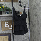 Swim Solutions Womens Black Swan Tiered-Ruffle Tankini Swim Top 806833 Black 10
