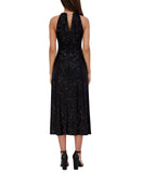 Kensie Womens Sequined Midi Dress Cold Shoulder Gown KDTP3129 Black 12