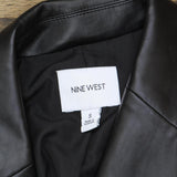 Nine West Women's Faux Leather Single-Button V-Neck Blazer Black S