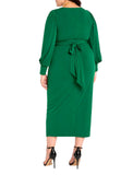Eloquii Size Knit Cross Front Cuffed Sleeves Self Tie Midi Dress Eden Green 20